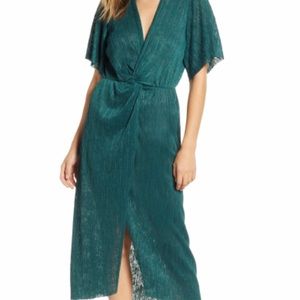 All In Favor Green Knit Dolman Midi Wrap Dress